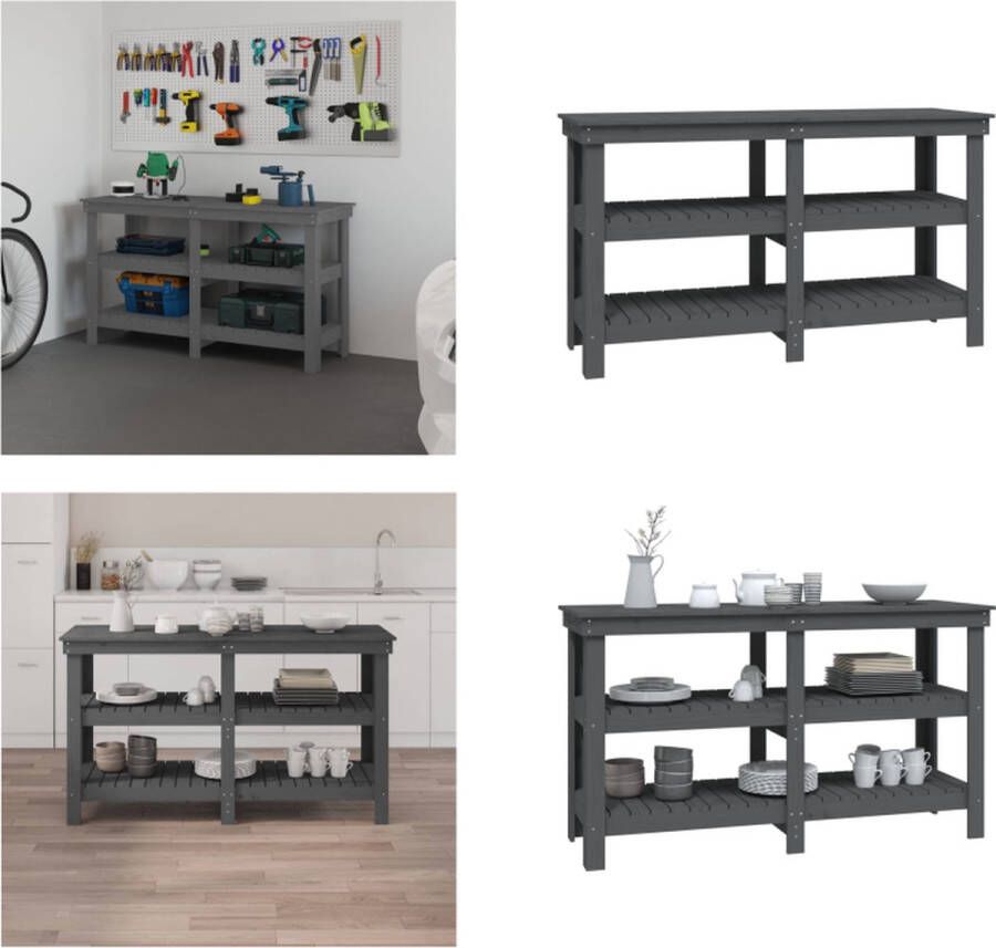 VidaXL Werkbank 142-5x50x80 cm massief grenenhout grijs Werkbank Werkbanken Houten Werkbank Houten Werkbanken