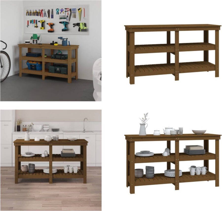 VidaXL Werkbank 142-5x50x80 cm massief grenenhout honingbruin Werkbank Werkbanken Houten Werkbank Houten Werkbanken
