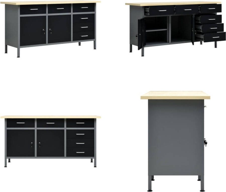 VidaXL Werkbank 160x60x85 cm staal zwart Werkbank Werkbanken Werktafel Werktafels