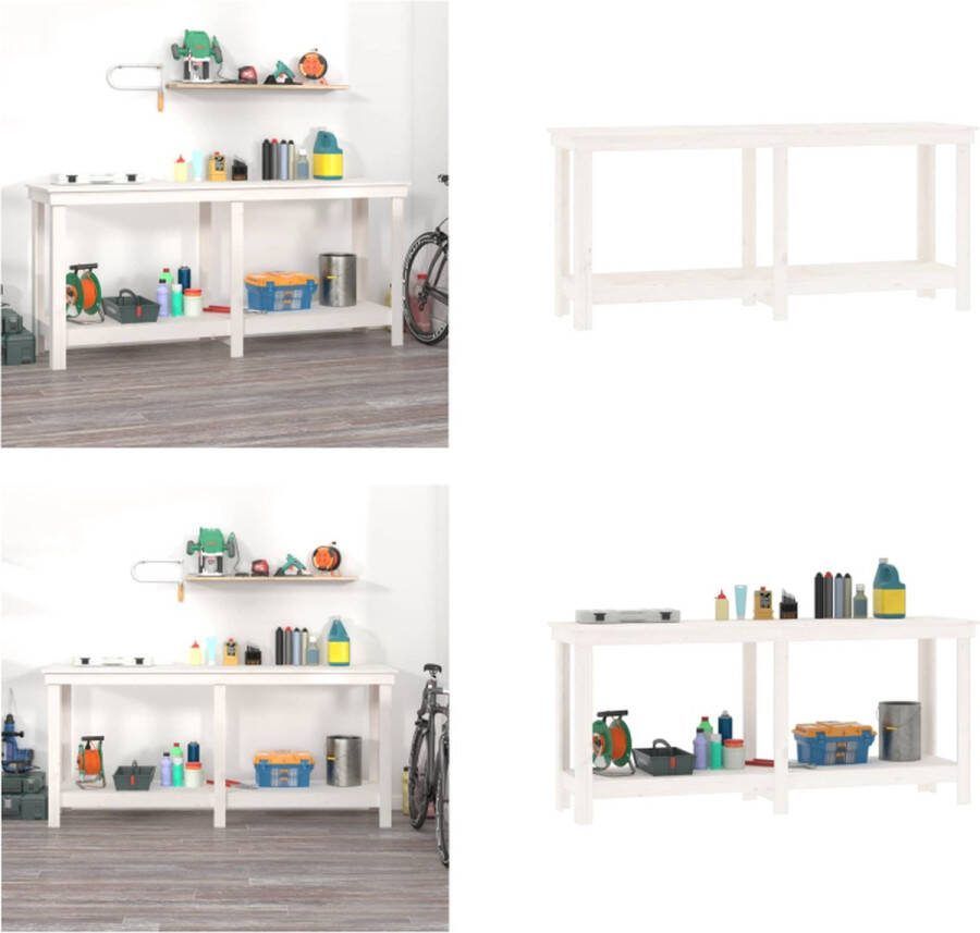 VidaXL Werkbank 180x50x80 cm massief grenenhout wit Werkbank Houten Werkbank Werkbanken Massief Houten Werkbank