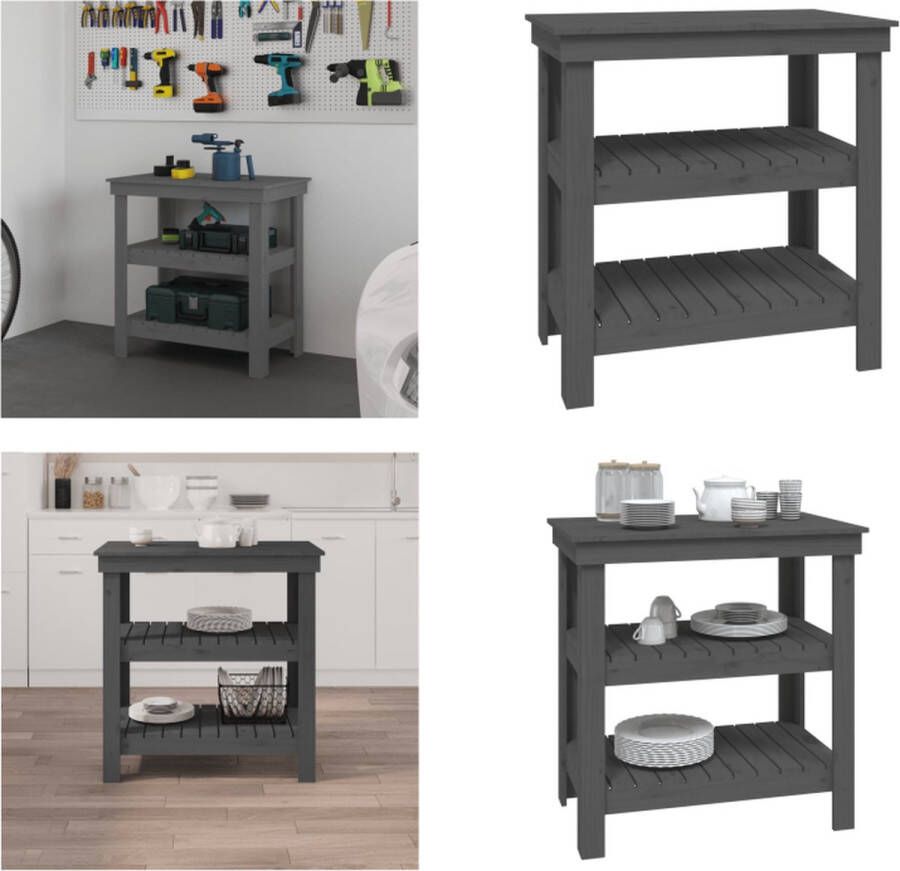VidaXL Werkbank 78-5x50x80 cm massief grenenhout grijs Werkbank Houten Werkbank Massief Houten Werkbank Opbergbankje