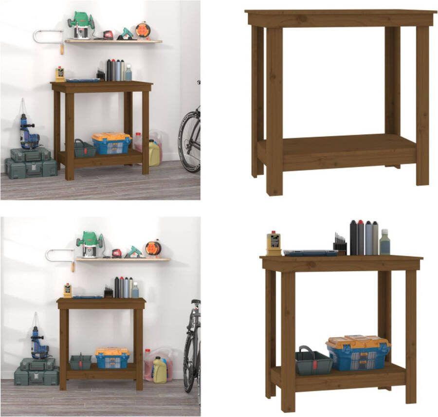 VidaXL Werkbank 80x50x80 cm massief grenenhout honingbruin Werkbank Houten Werkbank Werkbanken Massief Houten Werkbank