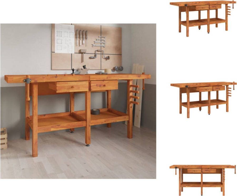 VidaXL Werkbank Acaciahout Met opbergruimte Afmetingen- 184-192 x 54 x 62 cm Inclusief bankschroeven Werkbank