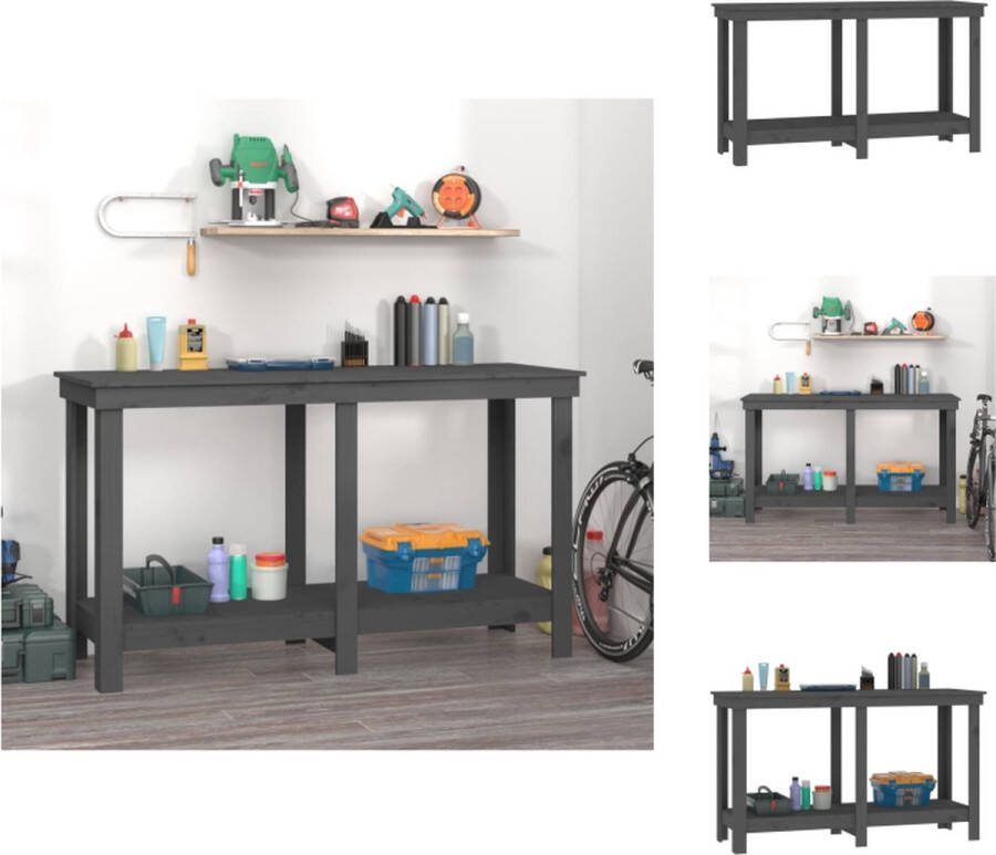 VidaXL Werkbank Grenenhouten Garage 140 x 50 x 80 cm Grijs Werkbank