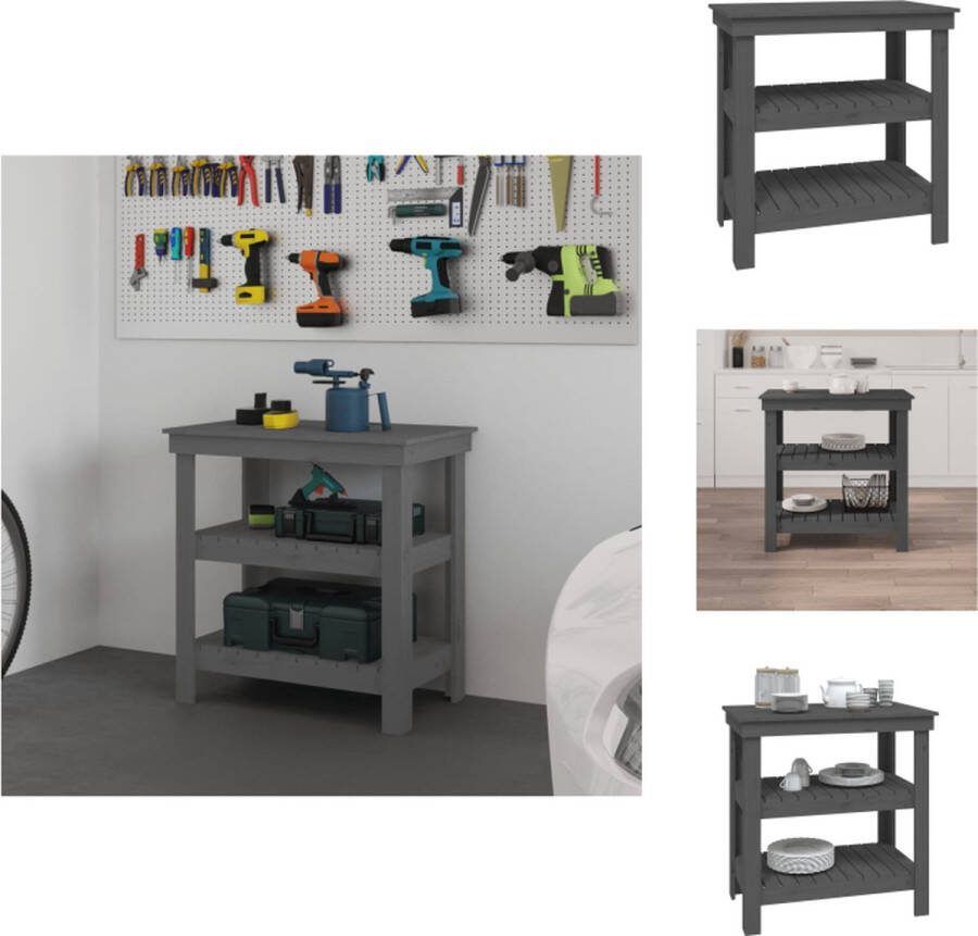 VidaXL Werkbank Massief Grenenhout 78.5x50x80 cm Grijs Werkbank