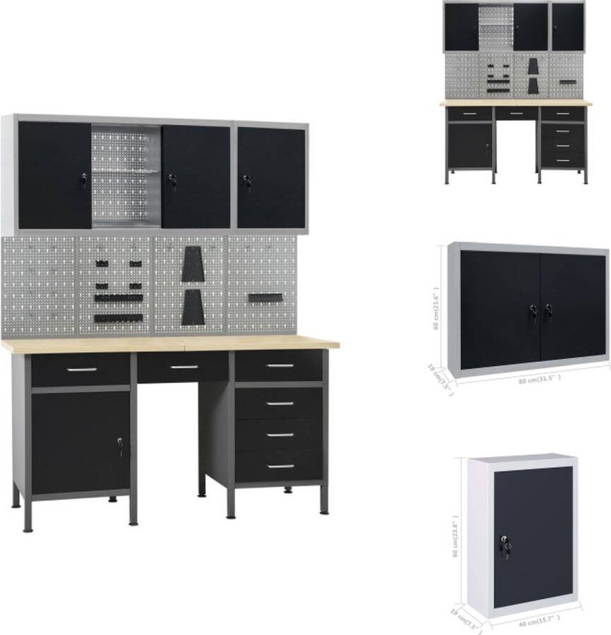 VidaXL Werkbank met 4 wandpanelen en 2 wandkasten 160 x 60 x 85 cm Max 500 kg draagvermogen Werkbank