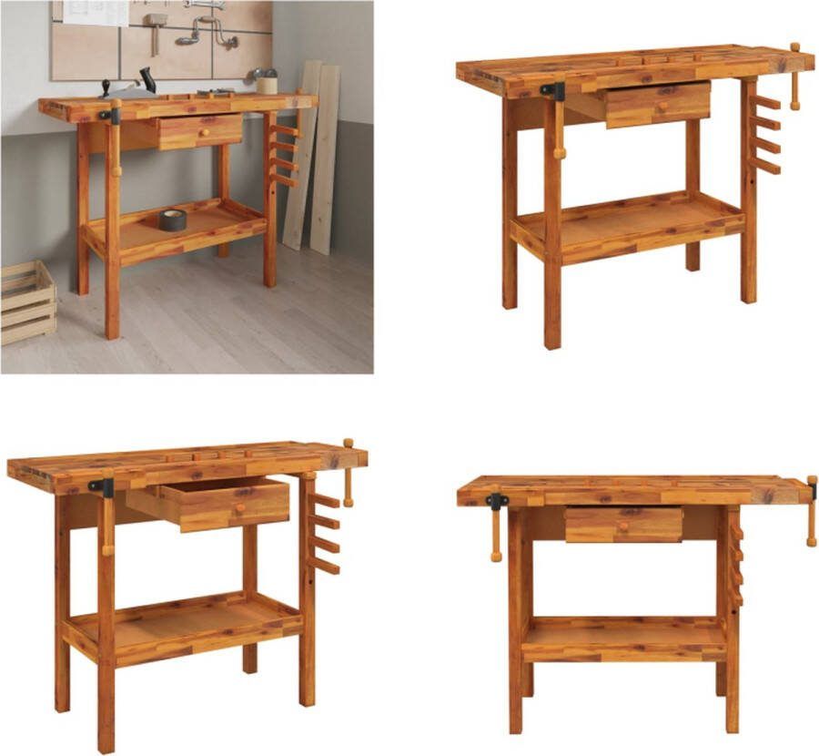 VidaXL Werkbank met lade en bankschroeven 124x52x83 cm acaciahout Werkbank Werkbanken Werktafel Werkstation