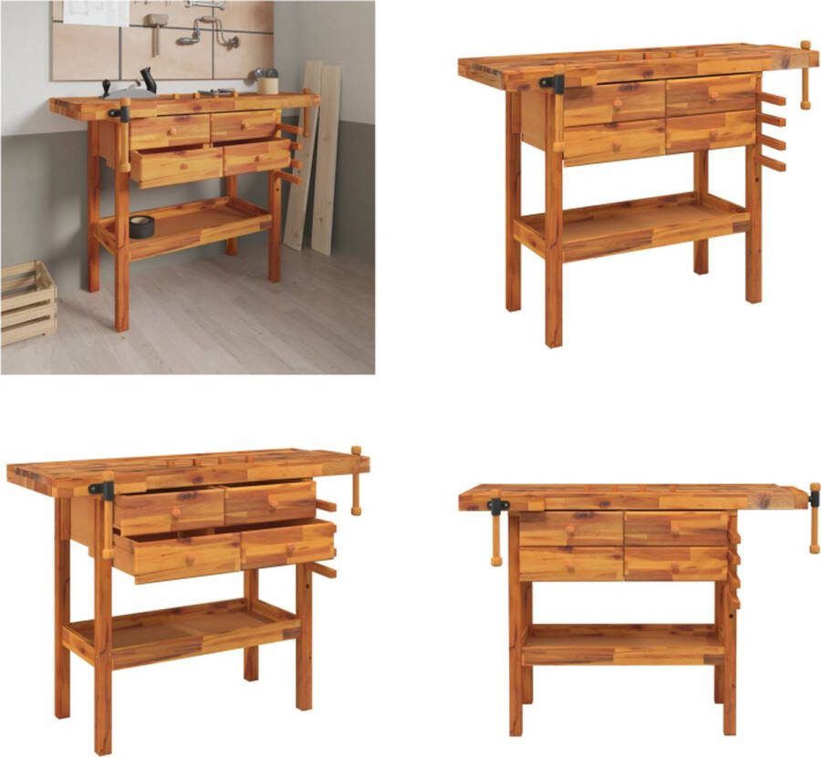 VidaXL Werkbank met lades en bankschroeven 124x52x83 cm acaciahout Werkbank Werkbanken Werktafel Werkstation