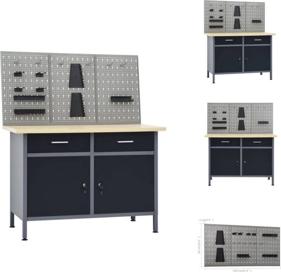 VidaXL Werkbank met Wandpanelen 120 x 60 cm Robuust en Praktisch 500 kg draagvermogen Werkbank
