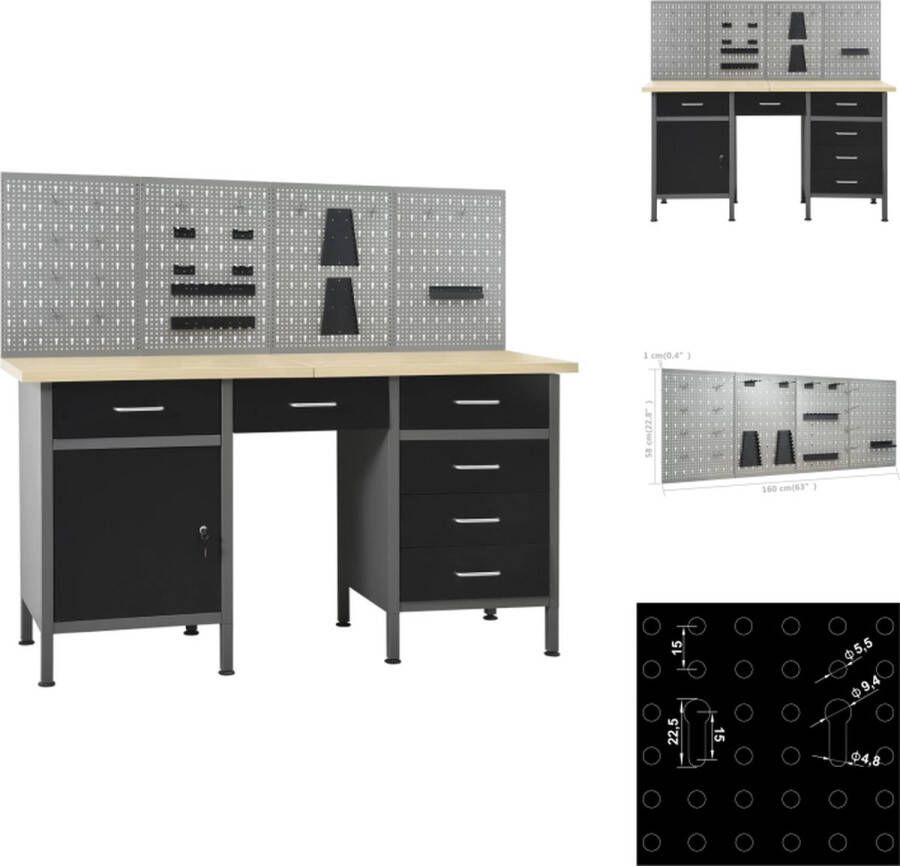 VidaXL Werkbank Praktische opbergoplossing Werkplaats en garage Afmetingen- 160 x 60 x 85 cm Draagvermogen- 500 kg Kleur- zwart en grijs Werkbank