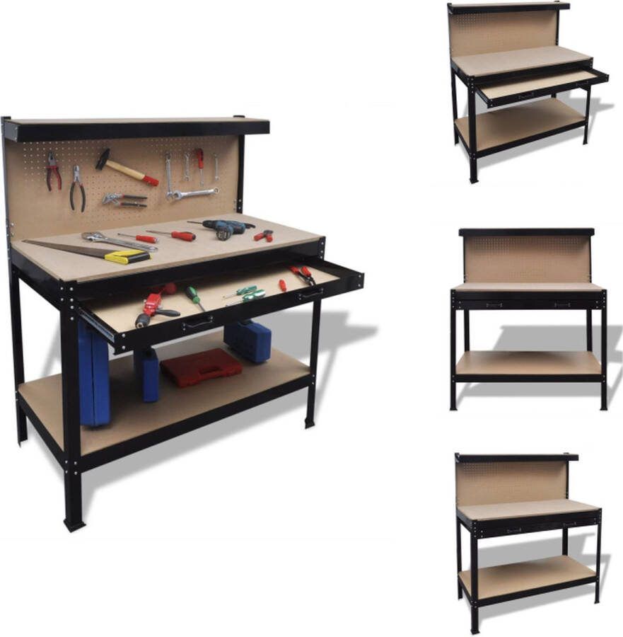 VidaXL Werkbank Stalen frame en MDF 115 x 55 x 140 cm Grote lade en ophangbord Draagvermogen 150 kg Werkbank