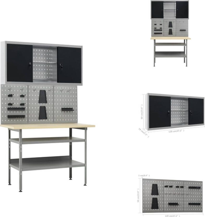 VidaXL Werkbank wandpanelen wandkast 120x60 cm grijs Werkbank