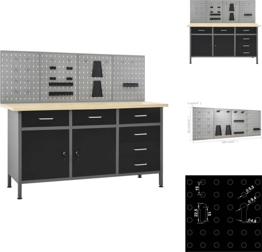 VidaXL Werkbank Werkplaatsopslag Afmeting- 160 x 60 x 85 cm Robuust Ruime opbergmogelijkheden Werkbank
