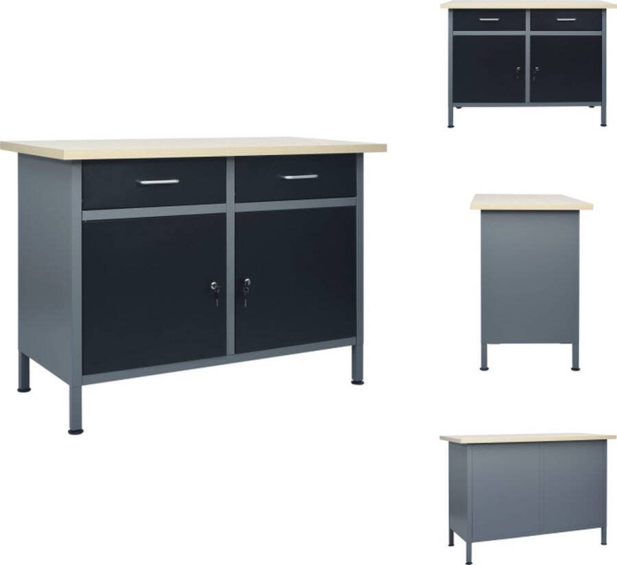 VidaXL Werkbank Zwart Grijs 120x60x85 cm 500 kg draagvermogen 2 lades 2 kasten In hoogte verstelbare poten Werkbank