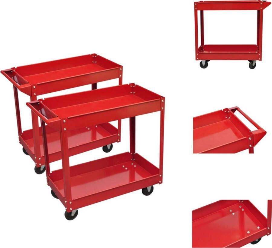 VidaXL Werkplaatswagen 2 Schappen 100 kg Ø 9.5 cm 765 x 410 mm 840 x 410 x 780 mm 2 Gereedschapstrolleys Steekwagen