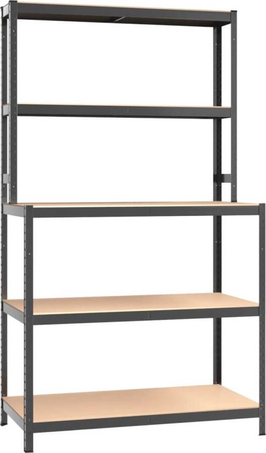 VidaXL -Werktafel-5-laags-met-schappen-staal-&-bewerkt-hout-antraciet