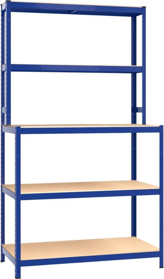 VidaXL -Werktafel-5-laags-met-schappen-staal-en-bewerkt-hout-blauw