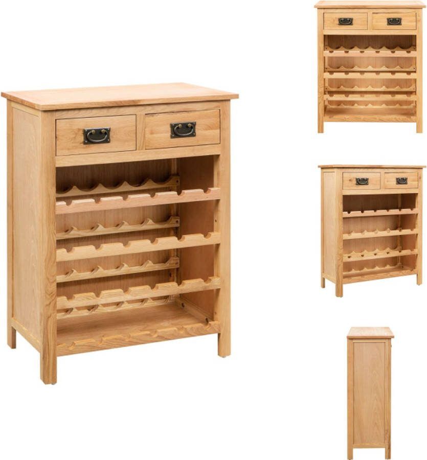 VidaXL Wijnkast Massief Eikenhout 72 x 32 x 90 cm Geschikt voor 24 flessen Met 2 lades Wijnrek