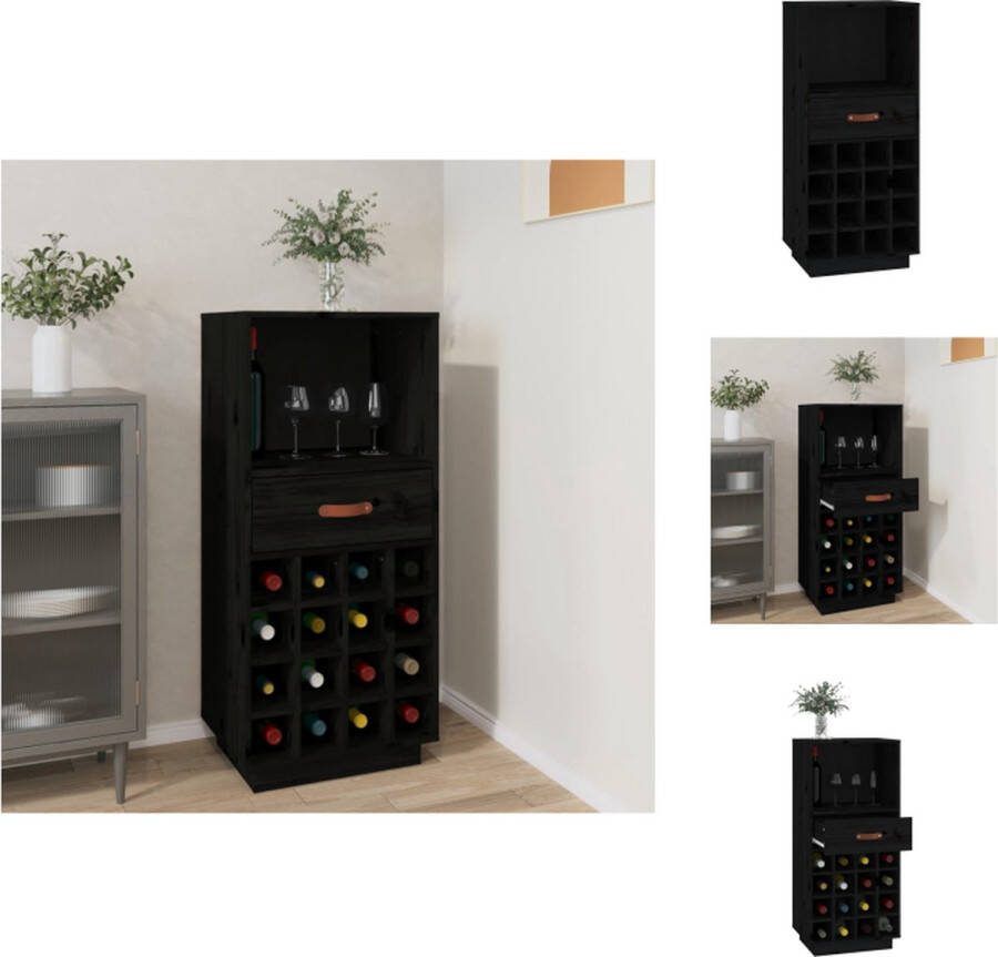 VidaXL Wijnkast Massief Grenenhout 45x34x100 cm Zwarte kleur Wijnrek