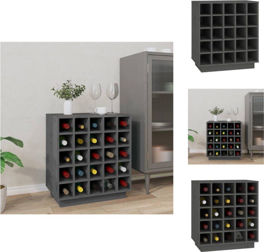 VidaXL Wijnkast Massief grenenhout 55.5 x 34 x 61 cm Grijs Wijnrek