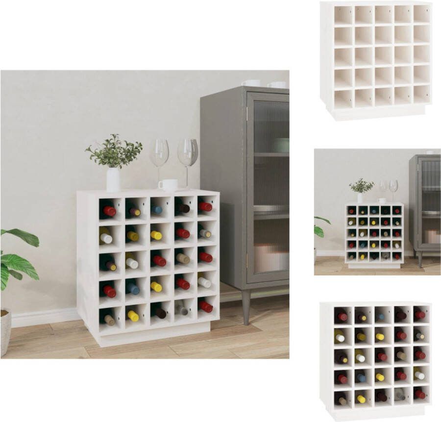 VidaXL Wijnkast Massief Grenenhout 55.5 x 34 x 61 cm Wit Wijnrek