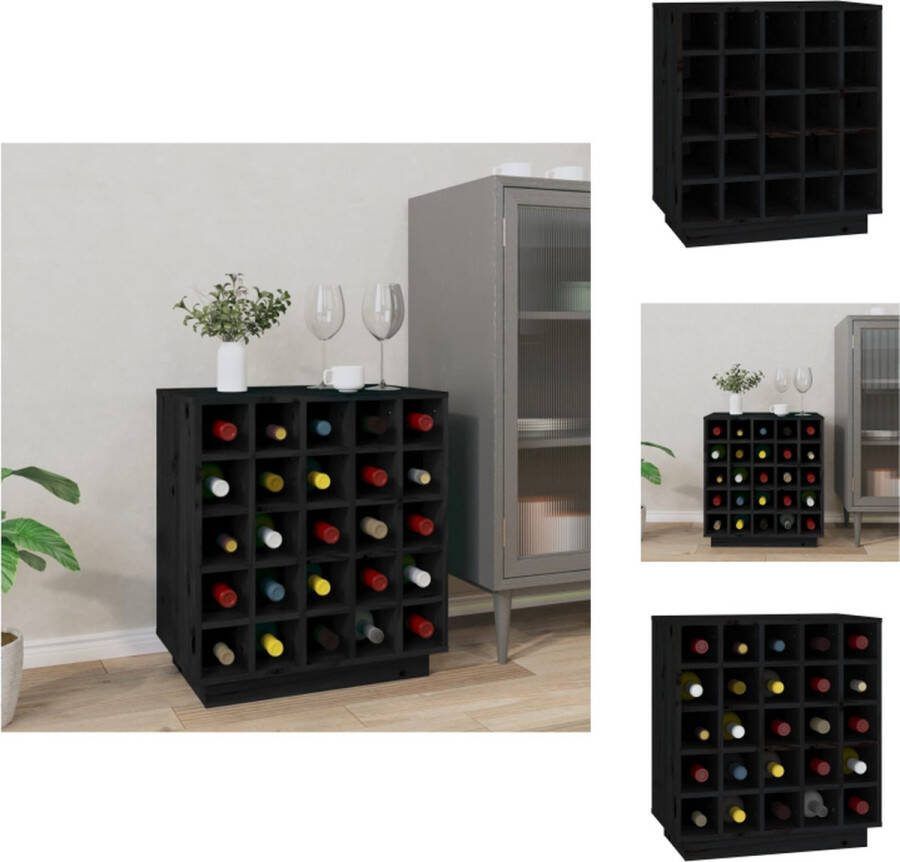 VidaXL Wijnkast Massief Grenenhout Wijnopslag voor 25 flessen Stabiel frame 55.5 x 34 x 61 cm Zwart Wijnrek
