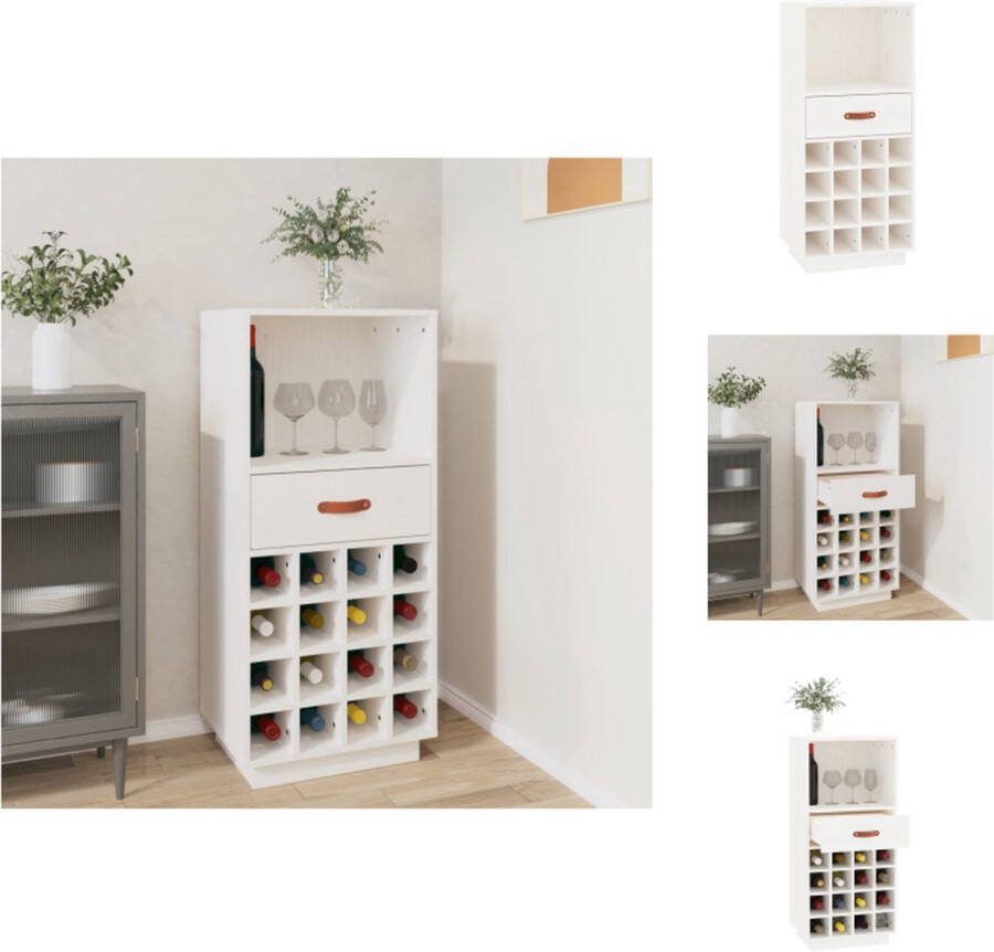 VidaXL Wijnkast Massief Grenenhout Wit 45 x 34 x 100 cm Ruime opbergruimte Wijnrek