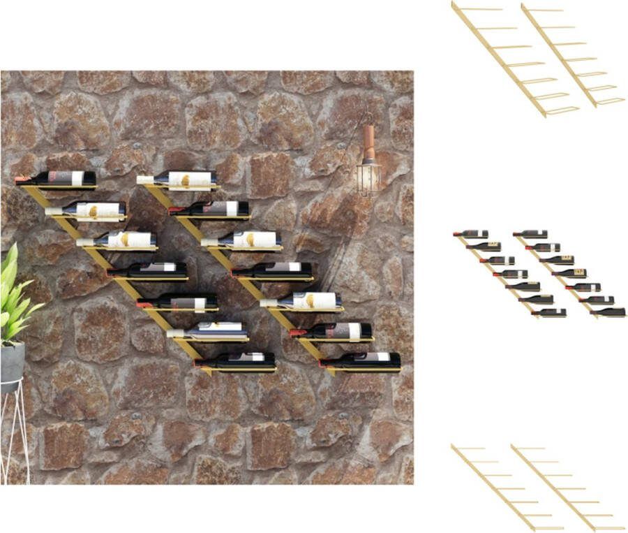 VidaXL Wijnrek Goud 88x8x72 cm Wandgemonteerd Geschikt voor 7 flessen Metalen constructie Wijnrek