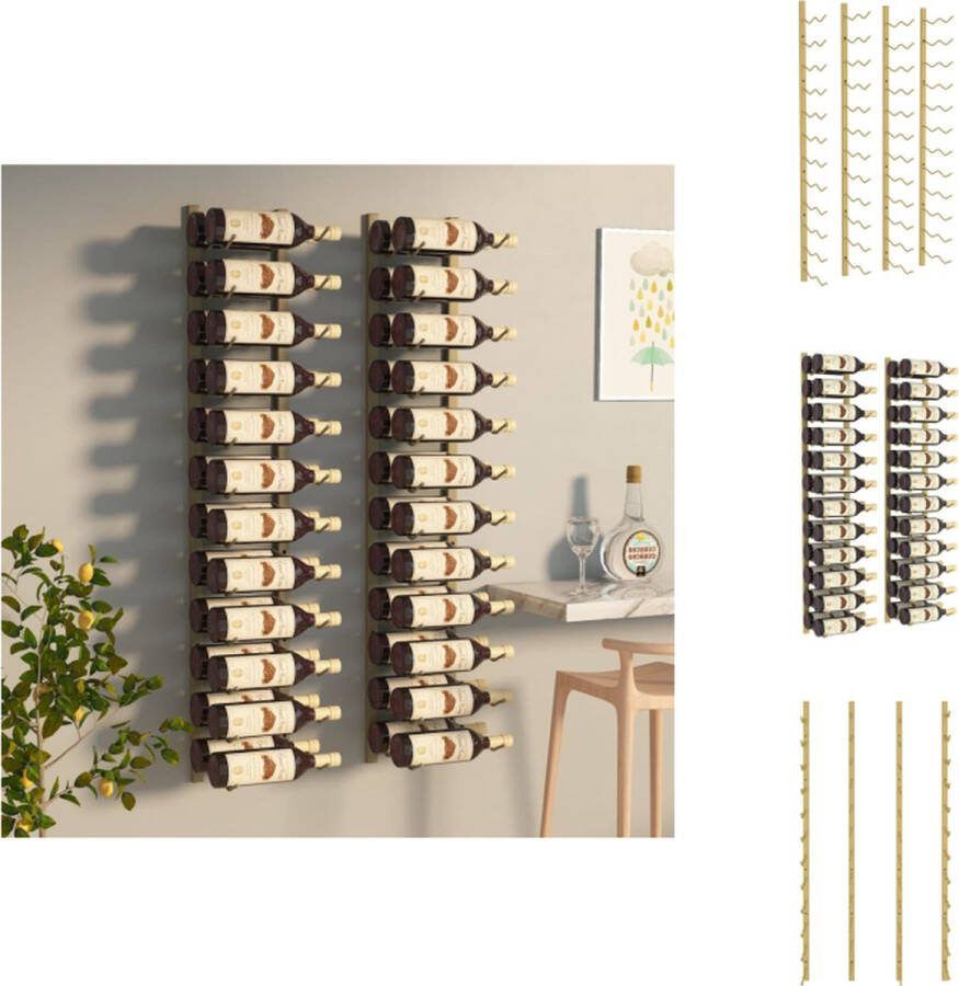 VidaXL Wijnrek Goud IJzer 22.5 x 2.5 x 116 cm 24 flessen (exclusief) Montage vereist Wijnrek