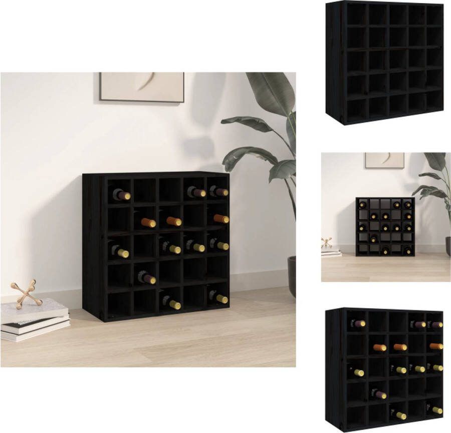 VidaXL Wijnrek Houten Zwart 56 x 25 x 56 cm Geschikt voor 25 wijnflessen Wijnrek