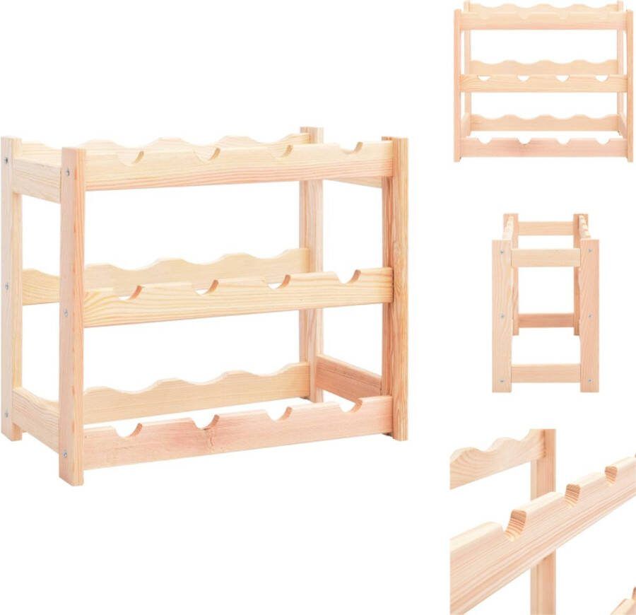 VidaXL Wijnrek Massief Grenenhout 43 x 25 x 38 cm Geschikt voor 12 flessen Wijnrek