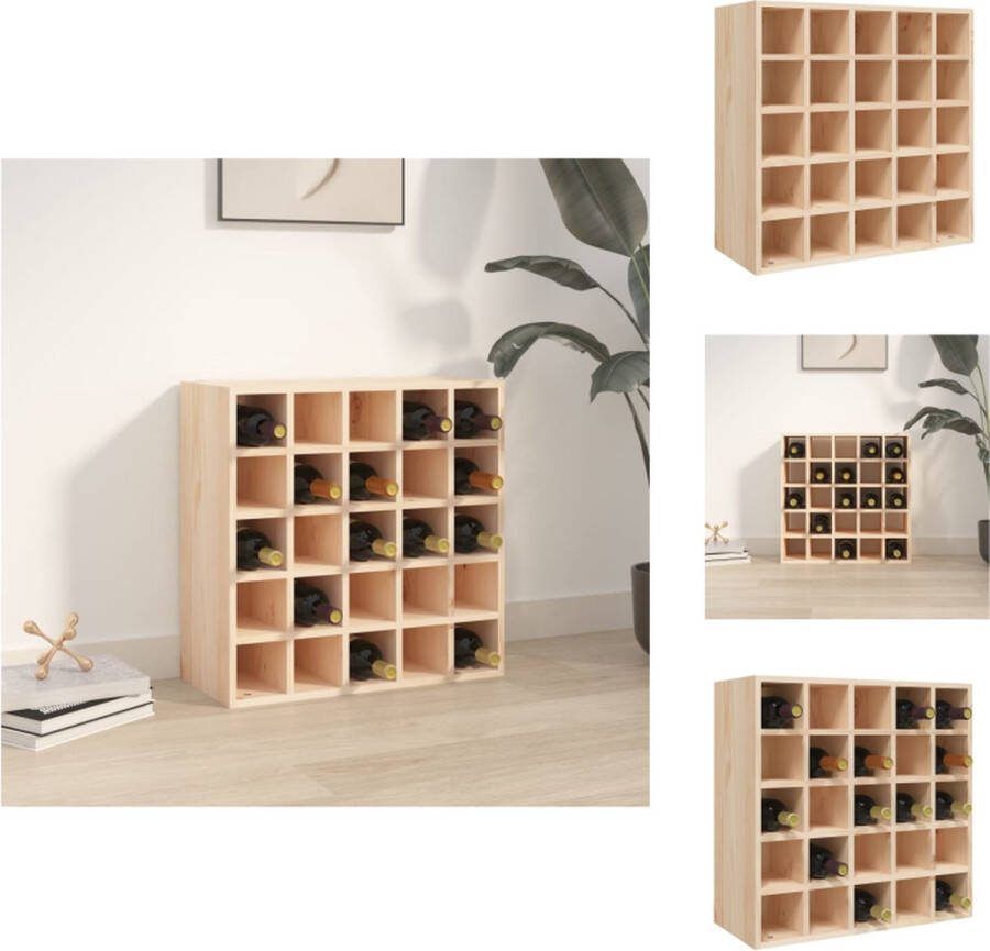 VidaXL Wijnrek Massief grenenhout 56 x 25 x 56 cm Geschikt voor 25 wijnflessen Wijnrek