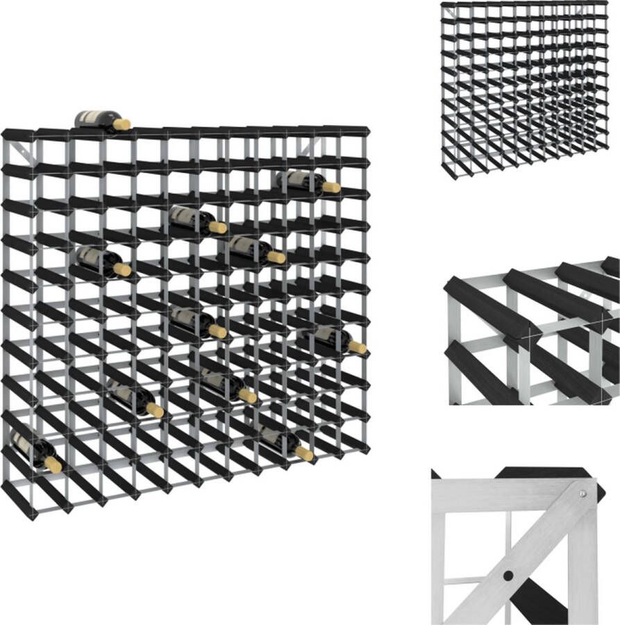 VidaXL Wijnrek Massief grenenhout en gegalvaniseerd staal 110 x 22.5 x 100.5 cm Zwart Wijnrek