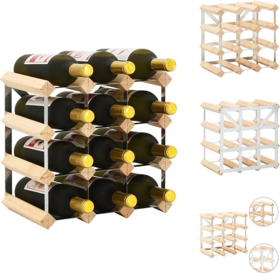 VidaXL Wijnrek Massief grenenhout en gegalvaniseerd staal 32.5 x 22.5 x 32.5 cm 12 flessen Wijnrek
