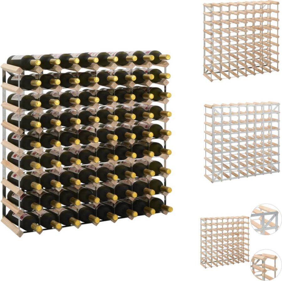 VidaXL Wijnrek Massief Grenenhout Gegalvaniseerd Staal 80x22.5x80cm Opbergen en tonen wijn Wijnrek
