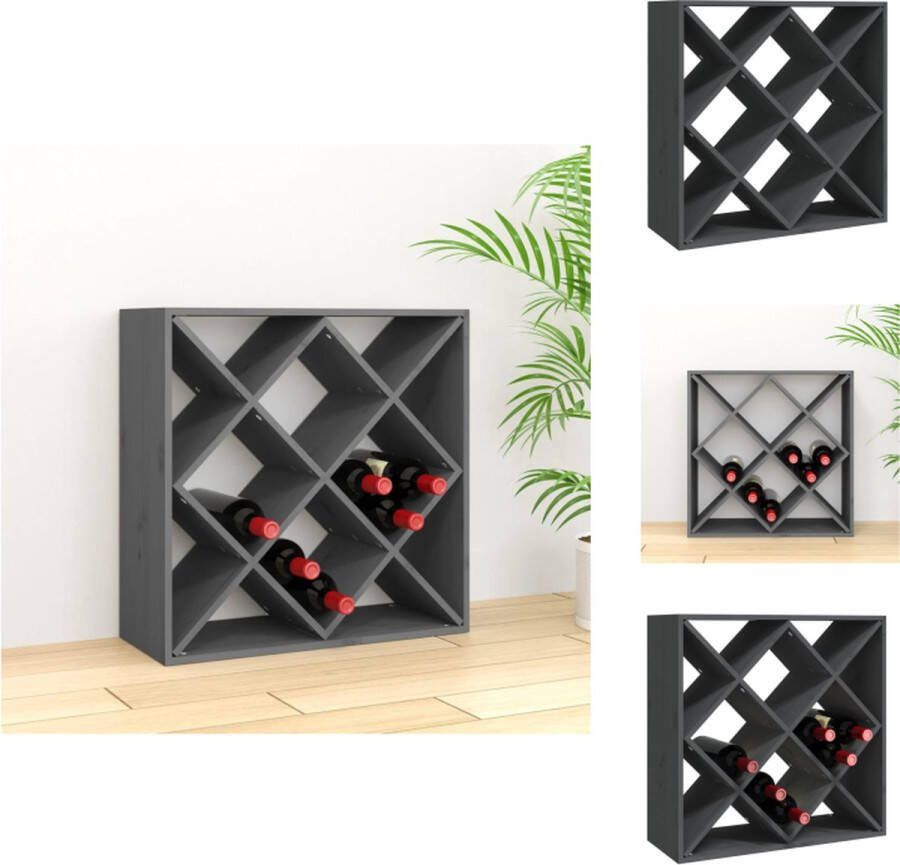 VidaXL Wijnrek Massief Grenenhout Grijs 62 x 25 x 62 cm Met 12 gaten Wijnrek