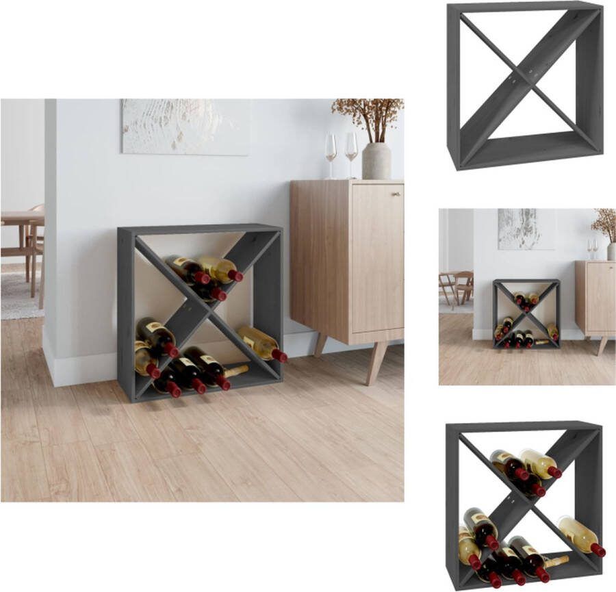 VidaXL Wijnrek met Massief Grenenhout Grijze Doosvorm 62 x 25 x 62 cm Wijnrek