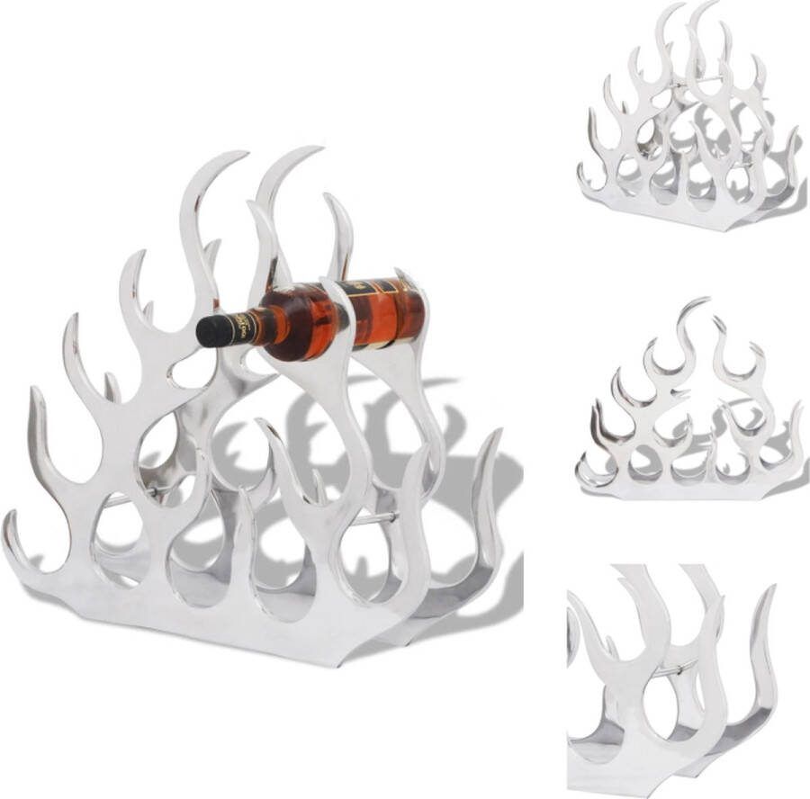 VidaXL Wijnrek Vlammenvorm 61 x 14 x 53 cm Zilver Aluminium 11 flessen Wijnrek