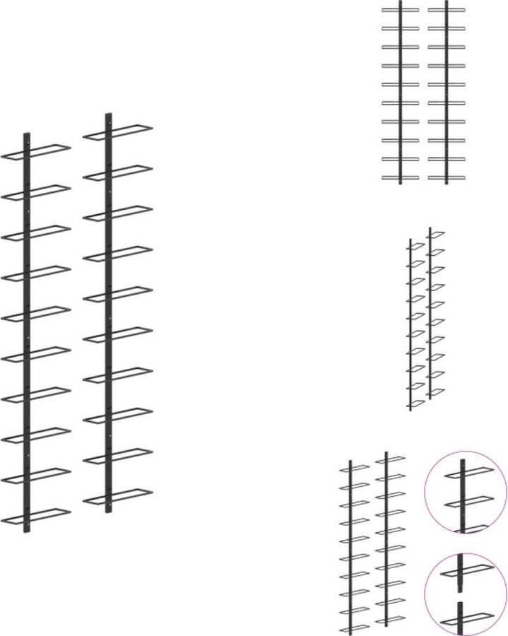 VidaXL Wijnrek voor aan de muur 24 x 9 x 120 cm zwart gepoedercoat metaal Wijnrek