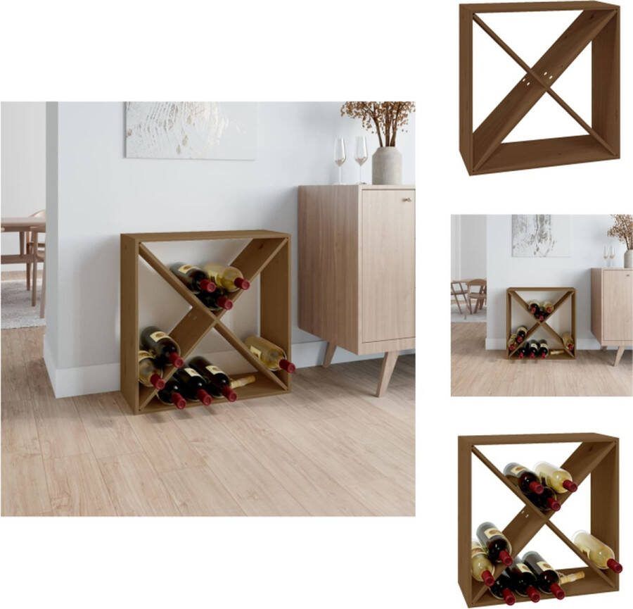 VidaXL Wijnrek Wijnkast 62 x 25 x 62 cm Massief grenenhout Honingbruin Wijnrek