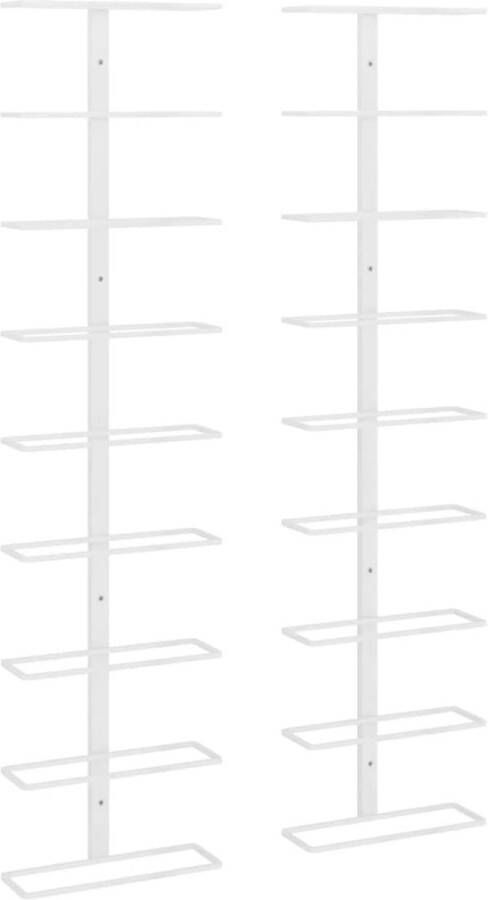 VidaXL -Wijnrekken-2-st-wandmontage-voor-9-flessen-ijzer-wit