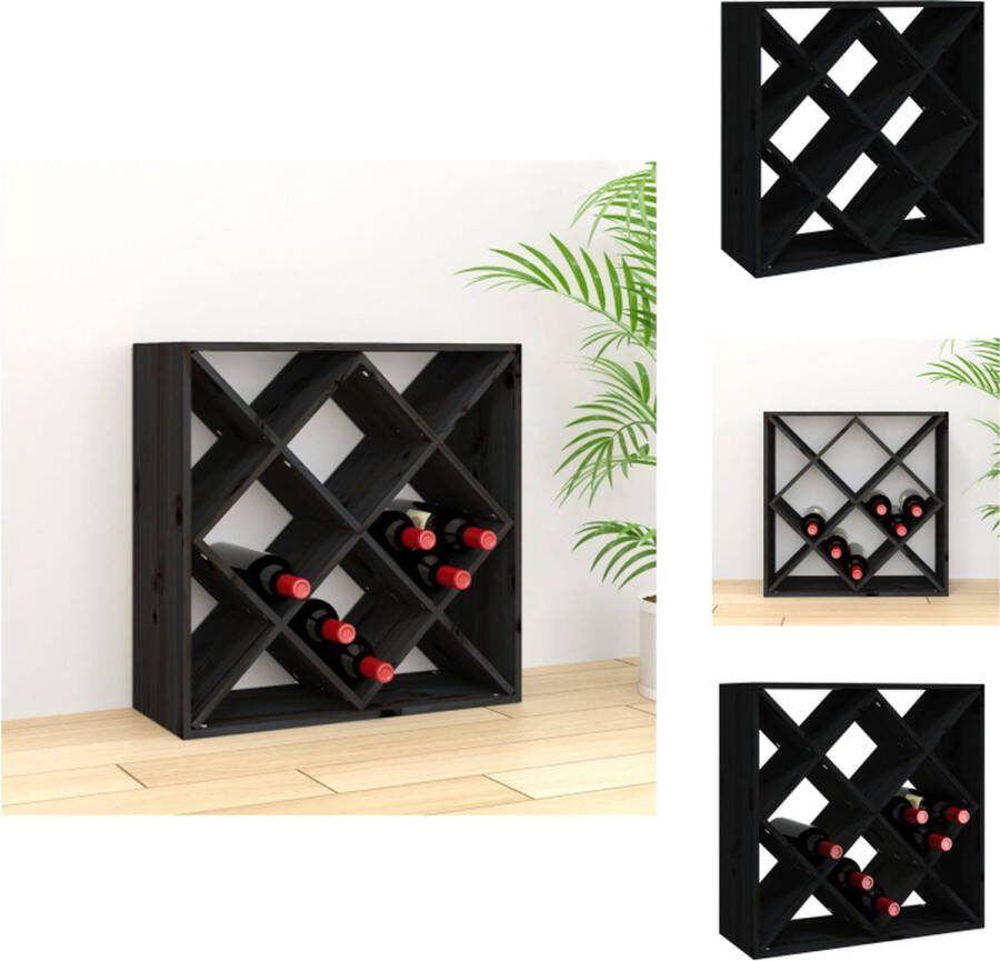 VidaXL Wijnrekken Houten Wijnrek 62x25x62 cm Massief grenenhout zwart Wijnrek