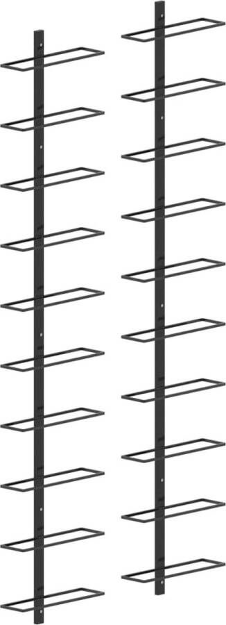 VidaXL -Wijnrekken-voor-20-flessen-wandmontage-2-st-metaal-zwart