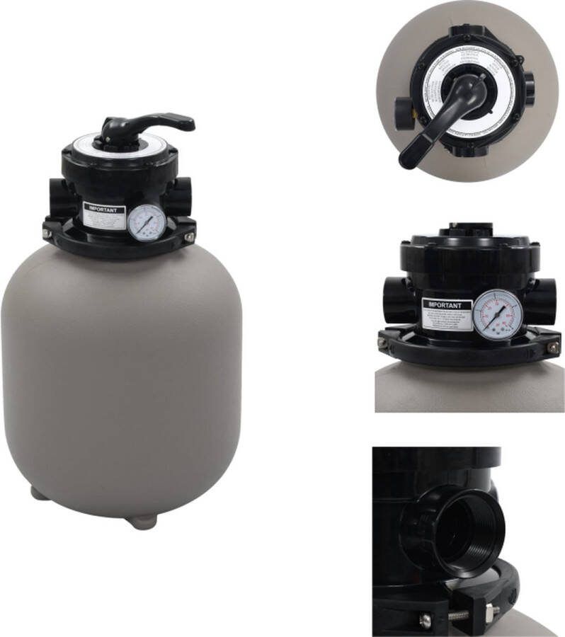 VidaXL Zandfilter zwembad 35 x 62.5 cm 7 m³ u 50 PSI 27 kg zand grijs PE 48 mm 0.1 m² multipoort ventiel 0.35-0.5 pk 32 38 mm Zwembadfilter