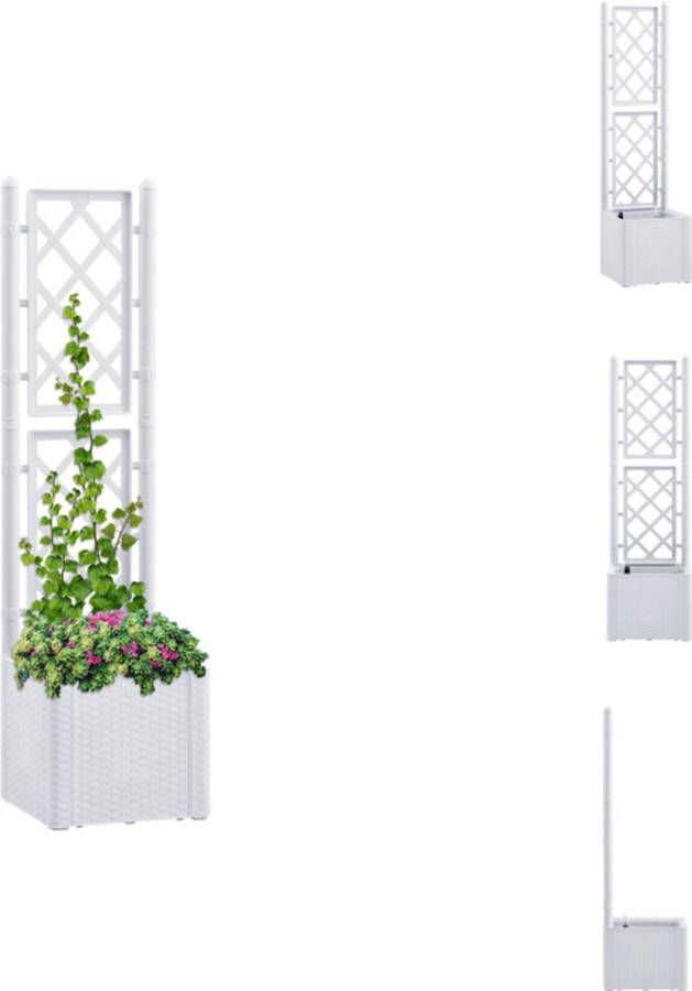 VidaXL Zelfwatergevende Plantenbak 43 x 43 x 142 cm 35L wit kunststof met latwerk en niveau-indicator Bloempot