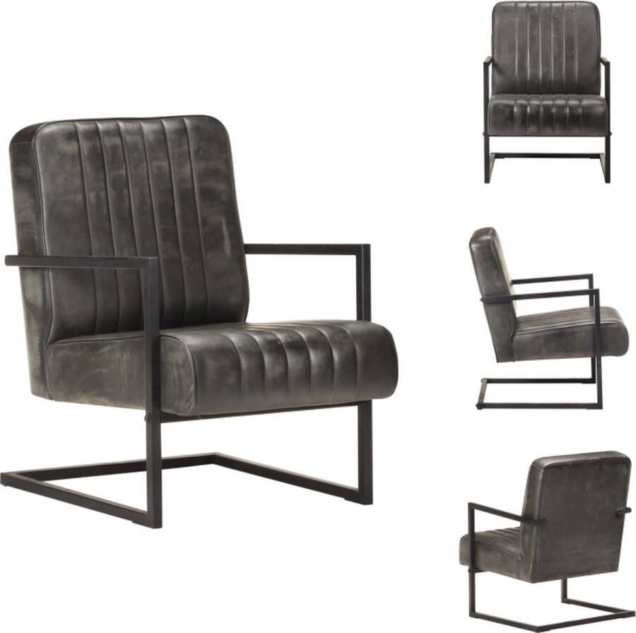 VidaXL Zetel Retro Echt Leer Verweerd Grijs Zwevend Ontwerp 60x75x80 cm Montage Vereist Fauteuil