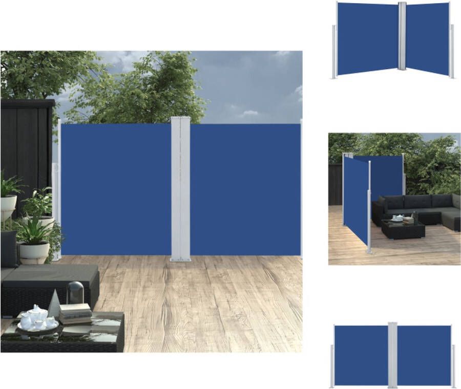 VidaXL Zijluifel Uittrekbaar 140 x (0-600) cm Blauw Polyester PU-Coating Parasol