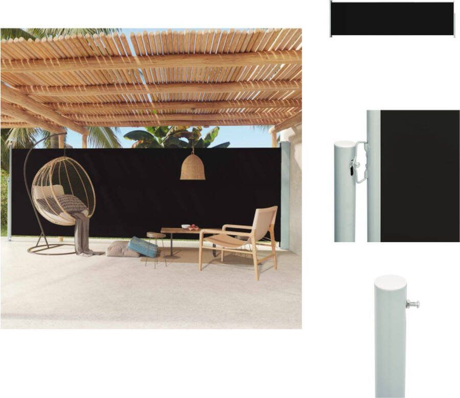 VidaXL Zijscherm 180 x (0 600) cm UV-bestendig Polyester met PU-coating Automatische terugrolfunctie Zwart Parasol