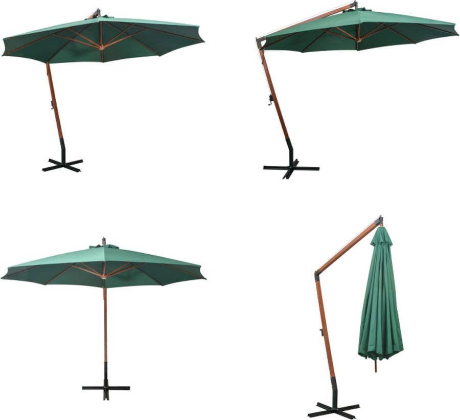 VidaXL Zweefparasol 350 cm houten paal groen Hangparasol Hangparasols Parasol Parasols