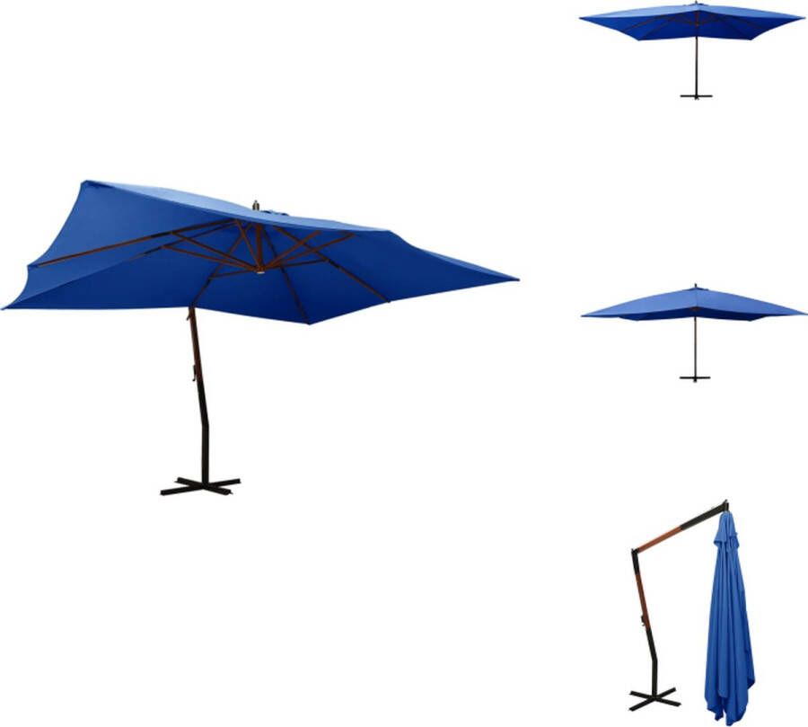 VidaXL Zweefparasol Azuurblauw 400x300 cm UV-beschermend polyester Massief hardhouten frame Parasol